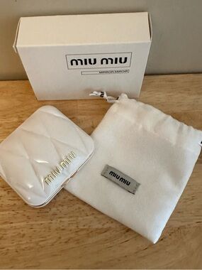 Miu Miu Mirror Compact with White Drawstring Pouch with Logo Tab
